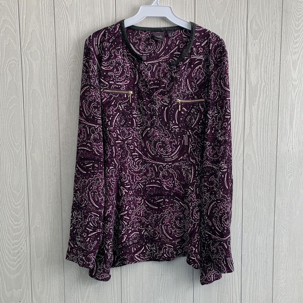 Rafaella Womens Purple Print V-Neck Top Size Large